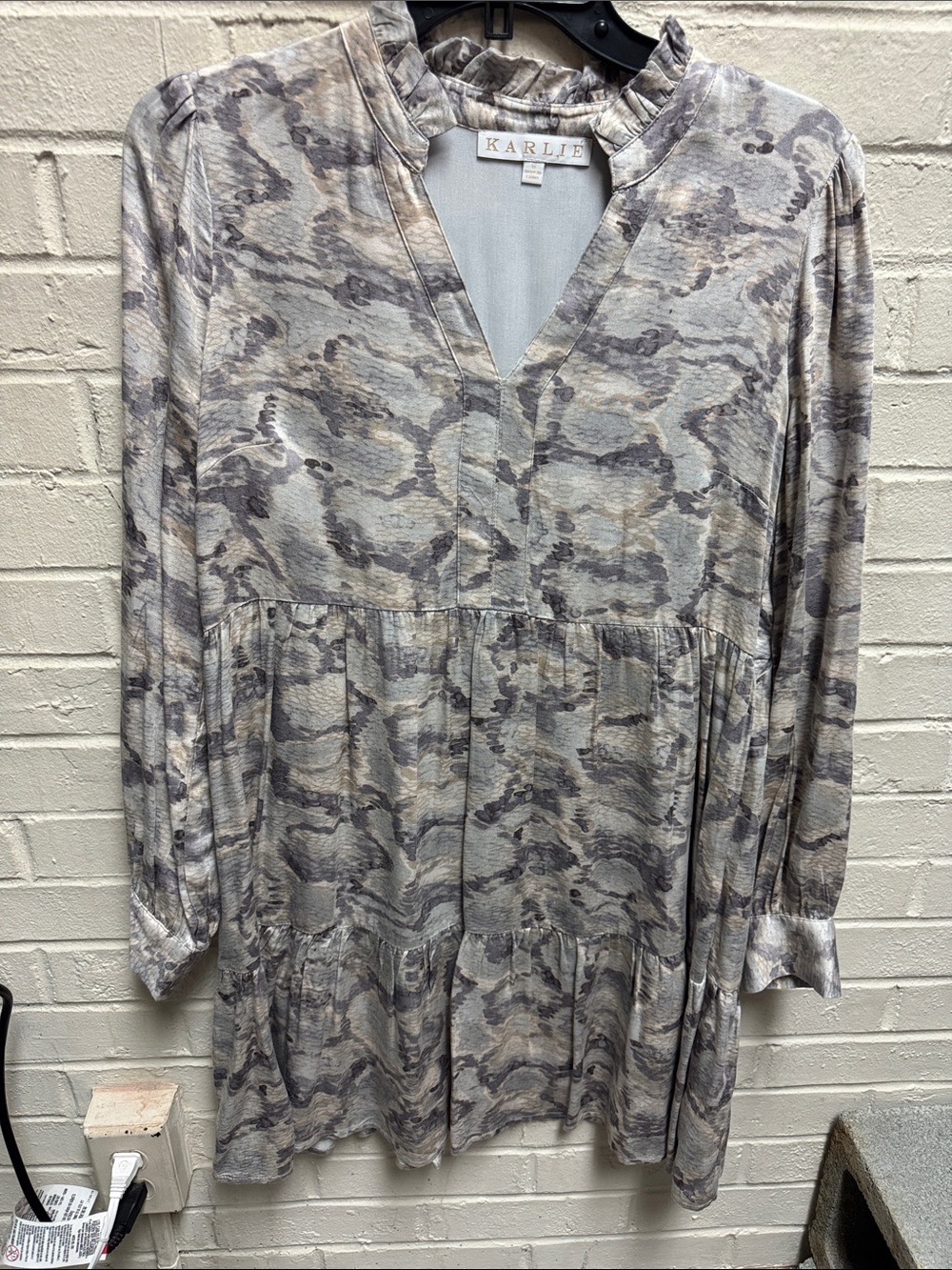 Karlie Beige and Gray Animal-Print V-Neck Tunic